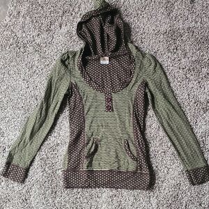 Daytrip Green and Brown Striped Polka Dot Hooded Shirt